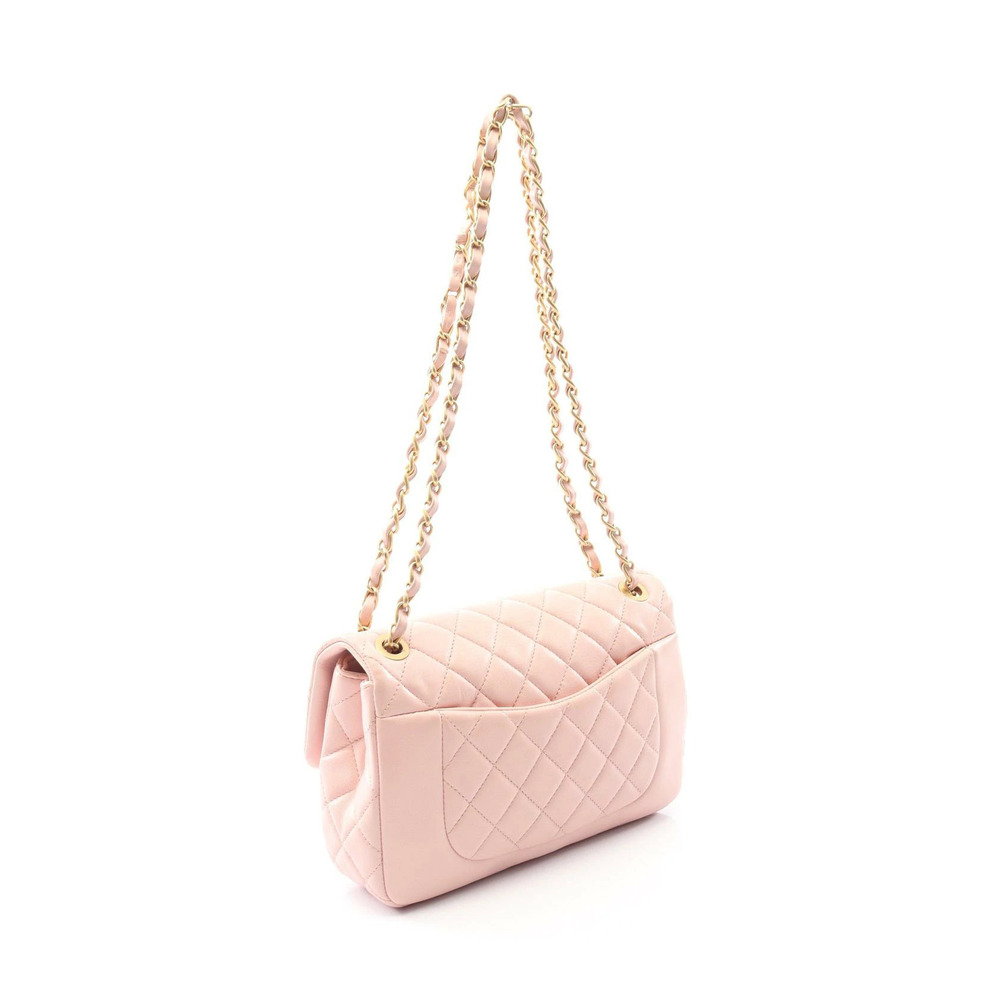 Chanel Shoulder Bag Sheepskin Lambskin Pink Leather Matelasse Pink